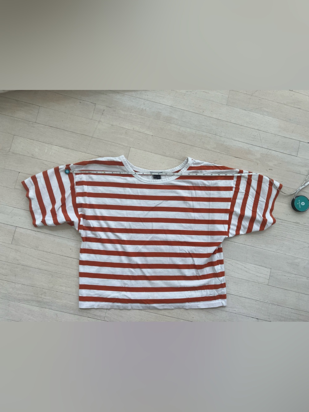 Theory White and Rust Striped Boatneck Tee